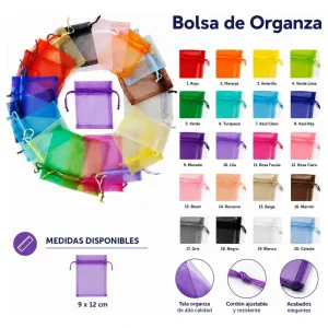 Pack De 10 Bolsas De Organza De 9x12cm Varios Colores
