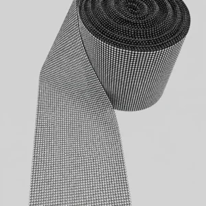 Galón Simil Strass Plástico Plata 12cm Base Negra Rollo 9m