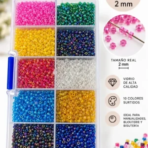 Set De Mostacillas De Vidrio De 2mm 10 Colores