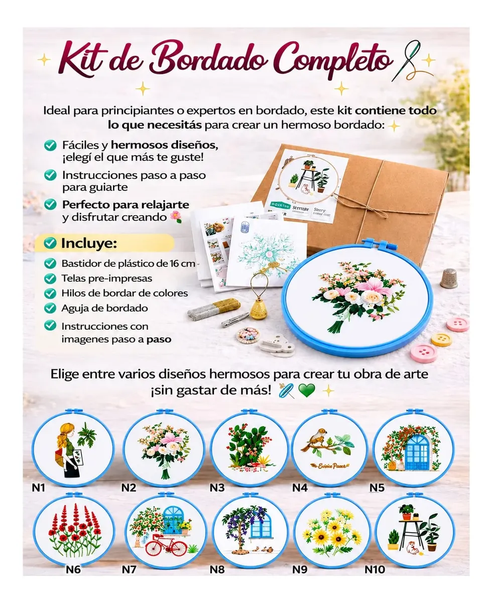Kit Completo De Bordado Con Bastidor Varios Diseños - Imagen 2